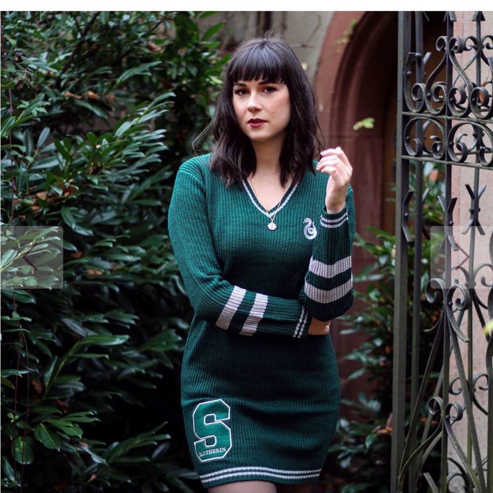 Harry Potter Slytherin Oversized Sweater Dress Embroidered Chunky Knitt Size XS-